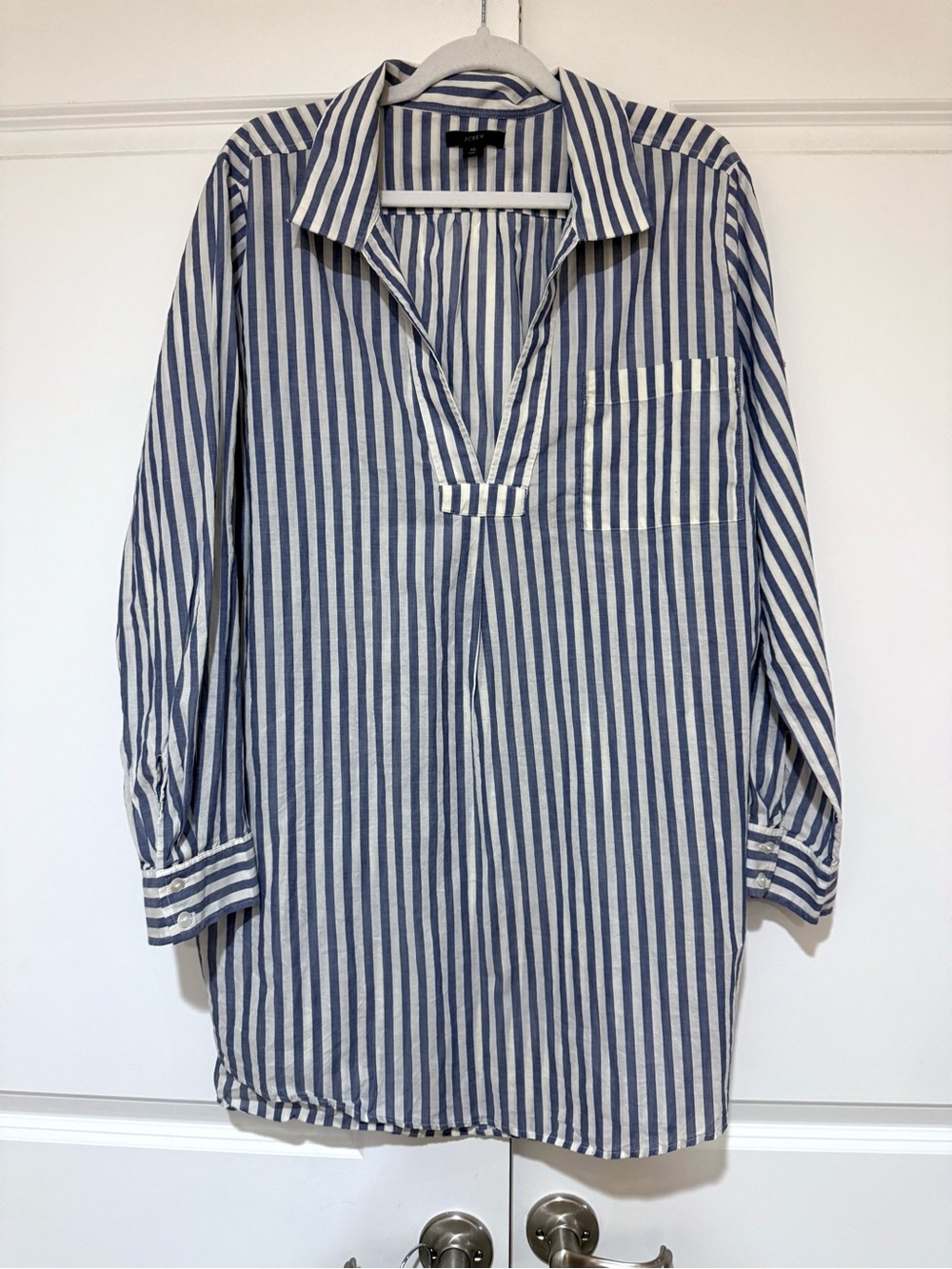 J. Crew NWOT Blue & White Cotton Voile Tunic Set in Stripe With Pockets - Picture 5 of 10
